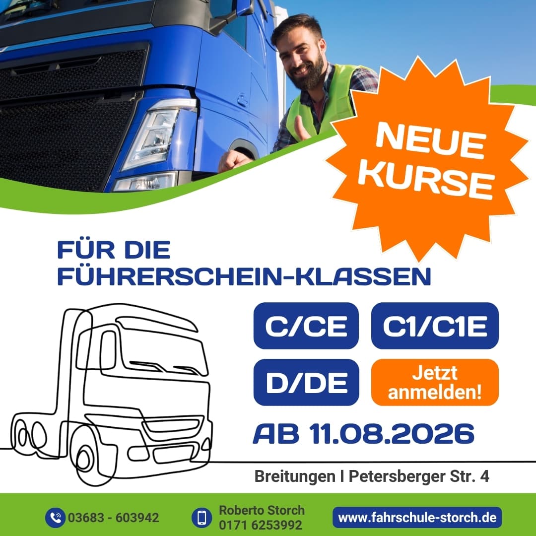 Neuer Kurse für LKW- und Busführerschein ab 11.08.2026